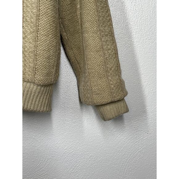 VTG SAXONY Leather Sweater Cardigan M Tan Color Block Dad Grandpa Aesthetic - Picture 12 of 16